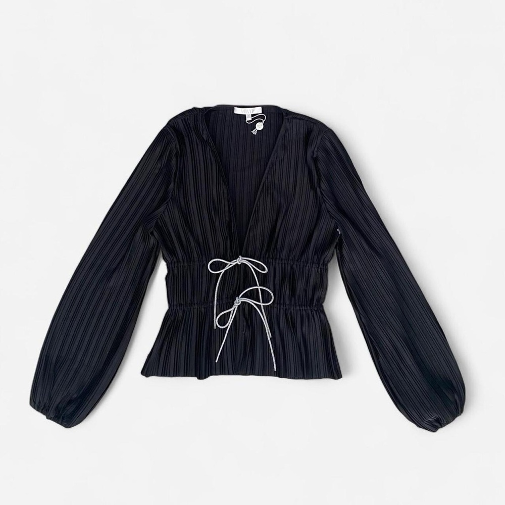 WAYF Payton Plunge Neck Plissé Top